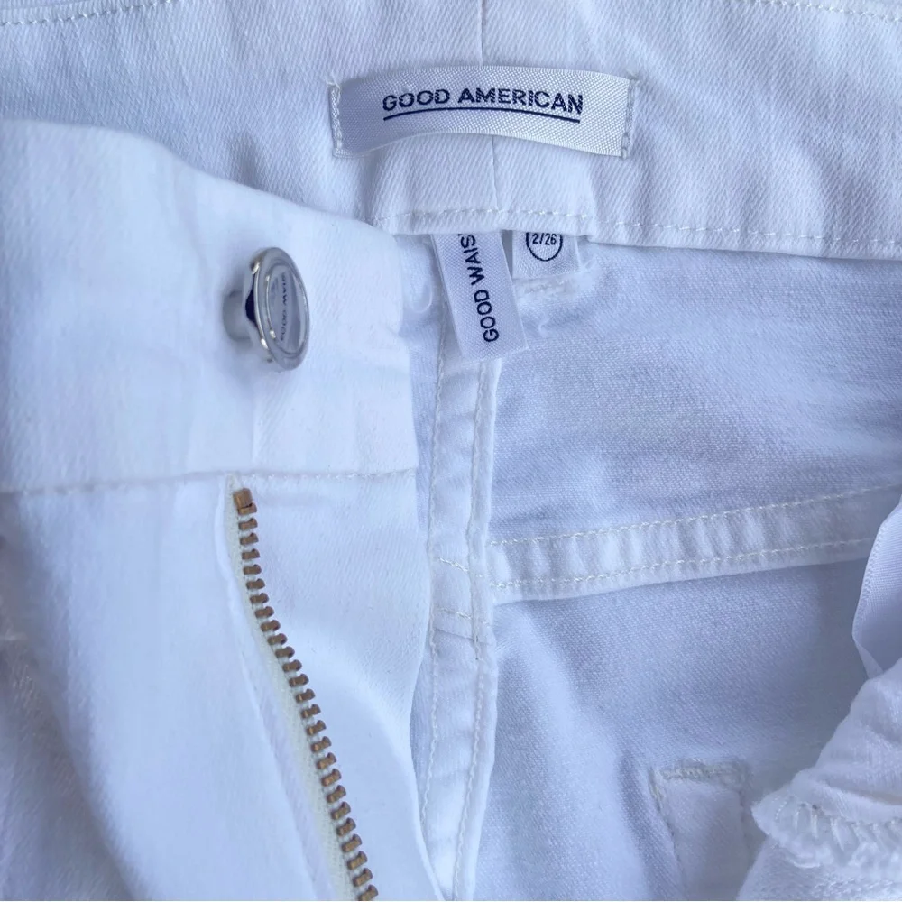 Good American High Rise White Split Hem Zipper Skinny Jeans